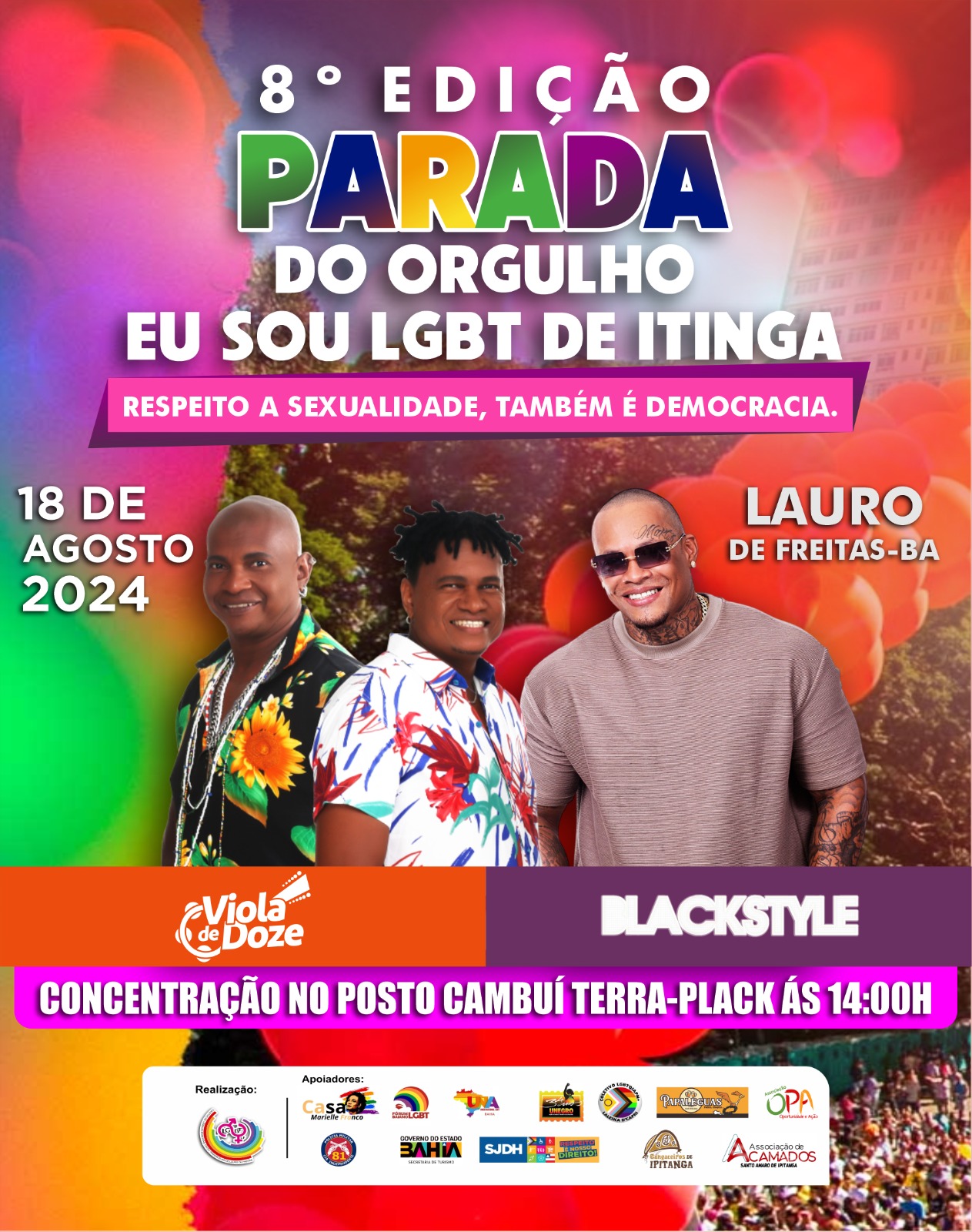 8ª edição da Parada do Orgulho “Eu sou LGBT de Itinga” acontece neste domingo (18)